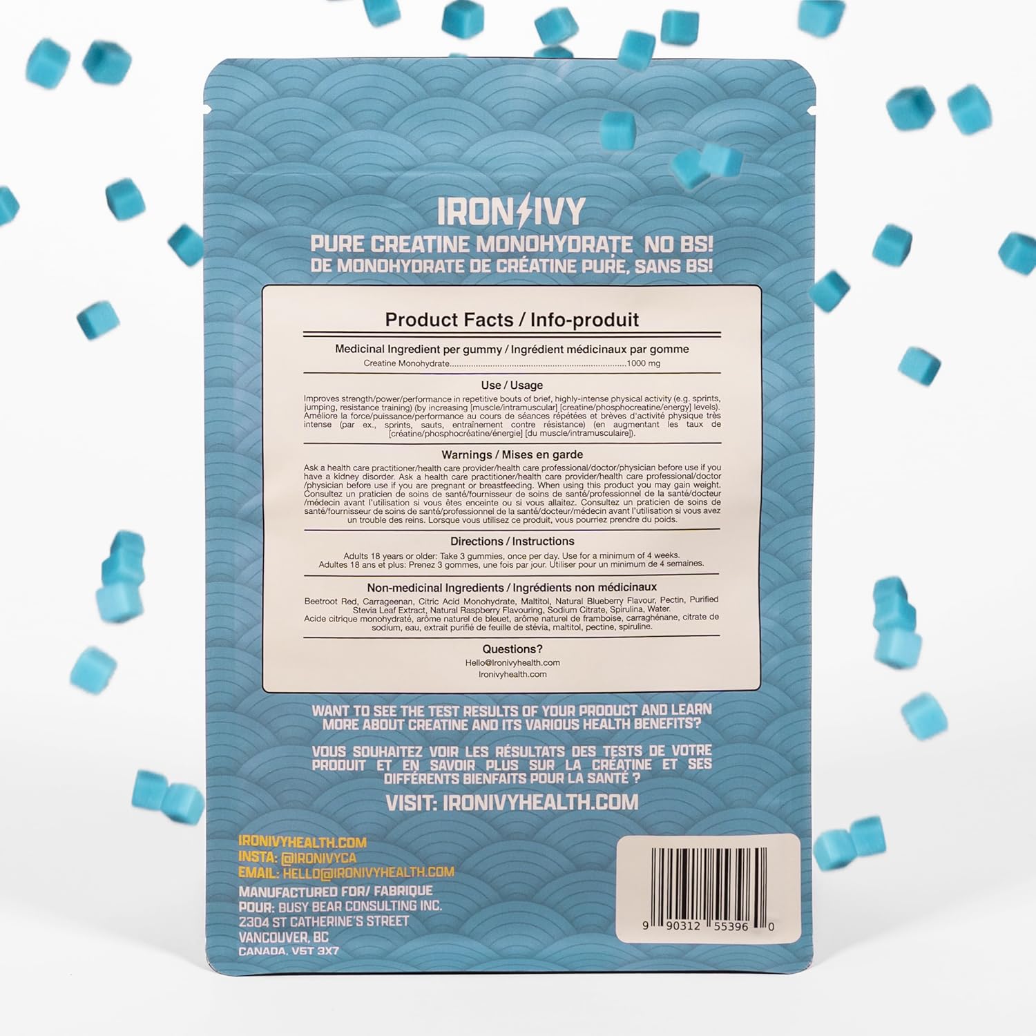 Creatine Monohydrate Gummies 1000 mg Electric Raspberry by Iron Ivy® – Strength, Recovery & Performance Support | 30 OR 120 Gummies