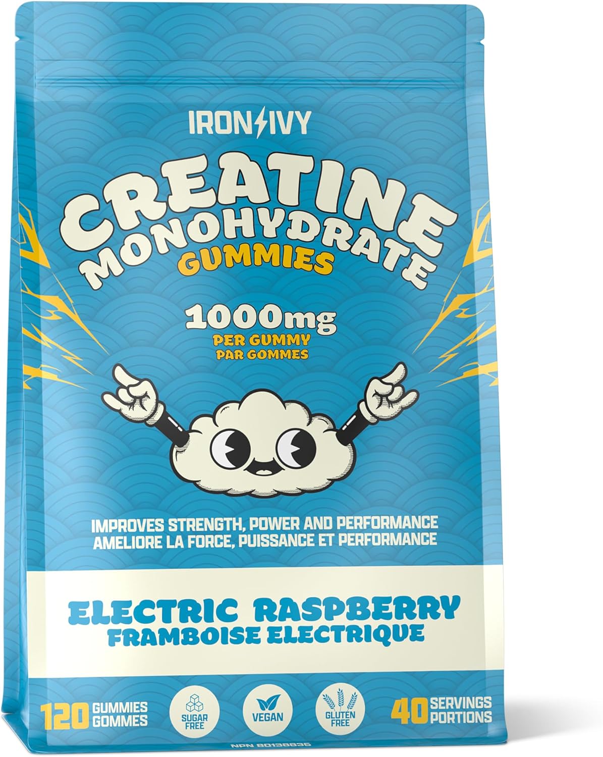 Creatine Monohydrate Gummies 1000 mg Electric Raspberry by Iron Ivy® – Strength, Recovery & Performance Support | 30 OR 120 Gummies