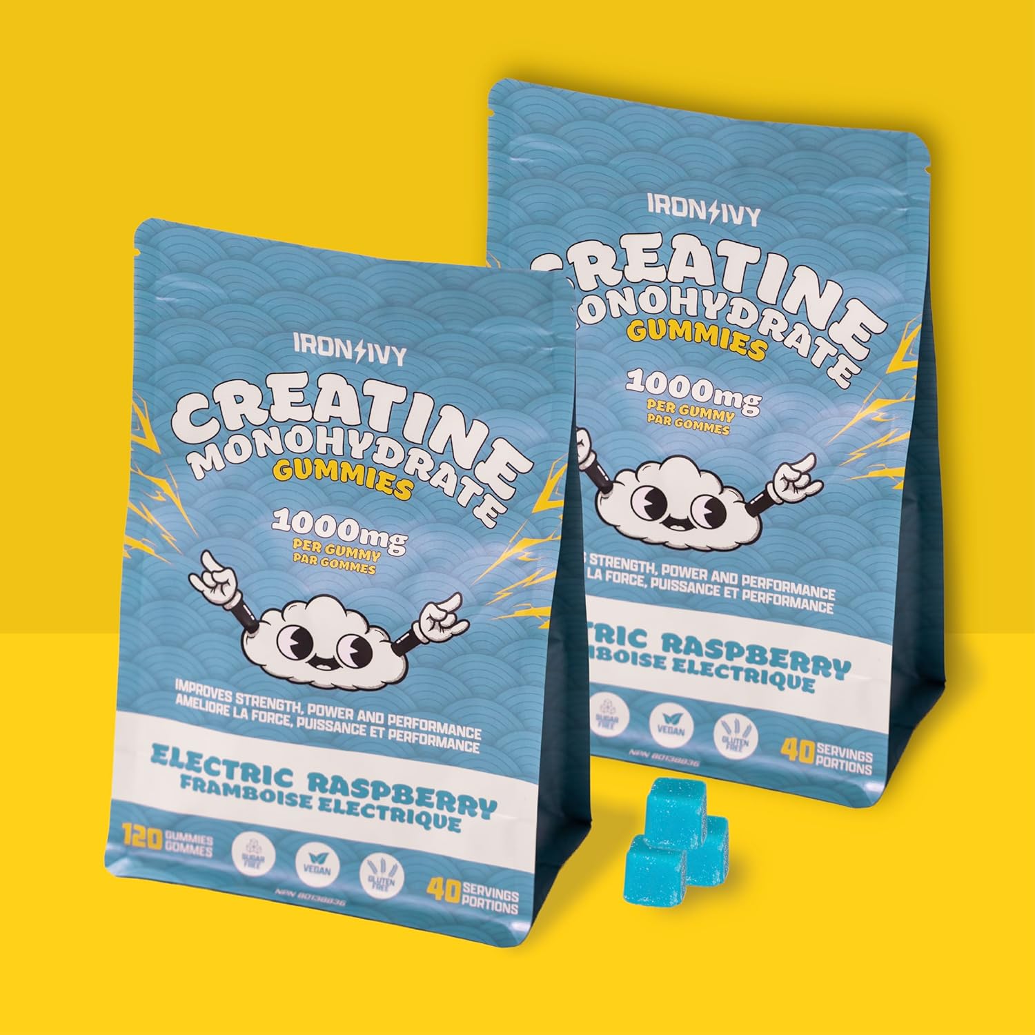 Creatine Monohydrate Gummies Electric Raspberry | Iron Ivy | 120 Count