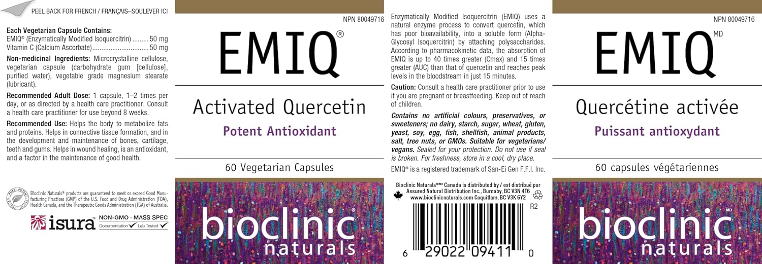 EMIQ® by Bioclinic® Naturals – Highly Absorbable Quercetin Antioxidant Support | 60 Capsules