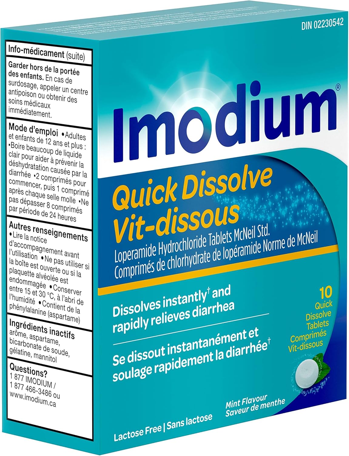 Diarrhea Relief, Quick-Dissolve Mint Flavour Tablets | Imodium | 10 Count