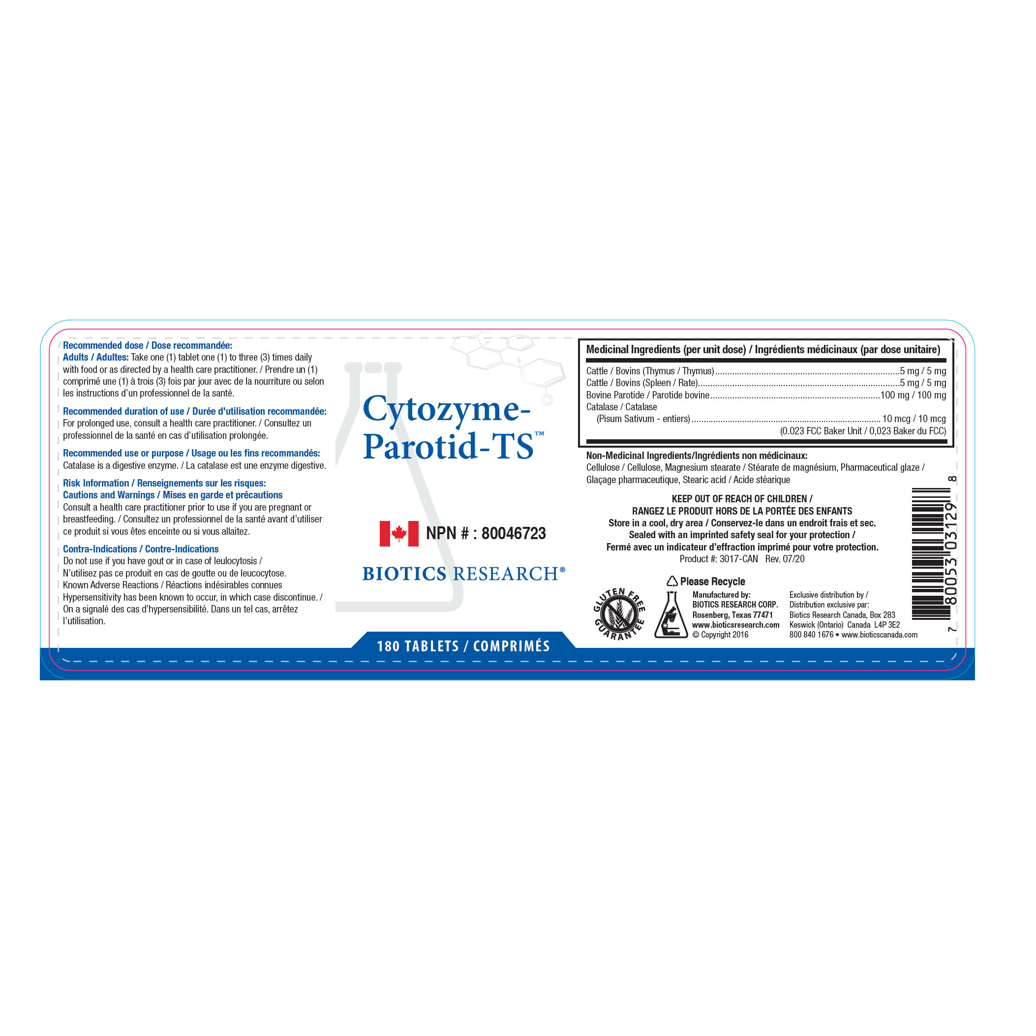 Cytozyme-Parotid-TS™ | Biotics Research® | 180 Tablets