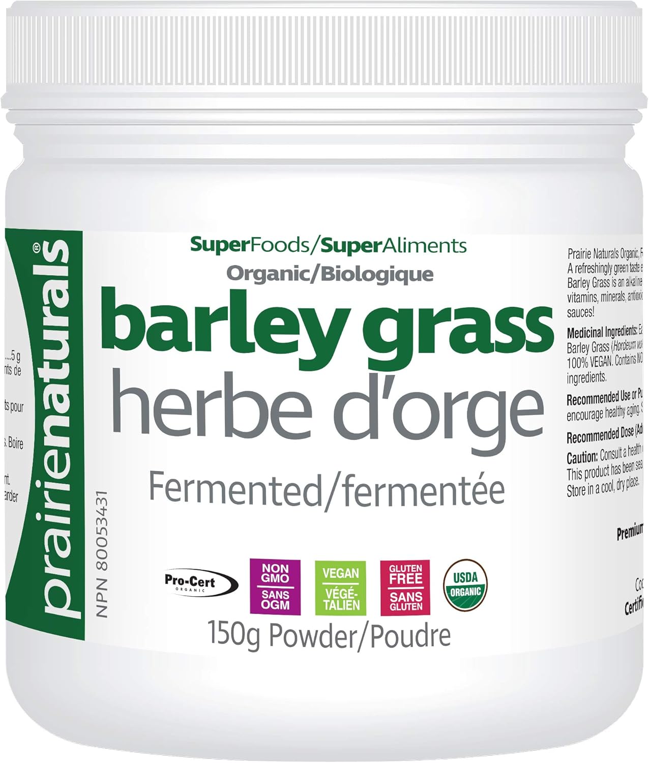 Organic Fermented Barley Grass Juice Powder | Prairie Naturals® | 150 Gram