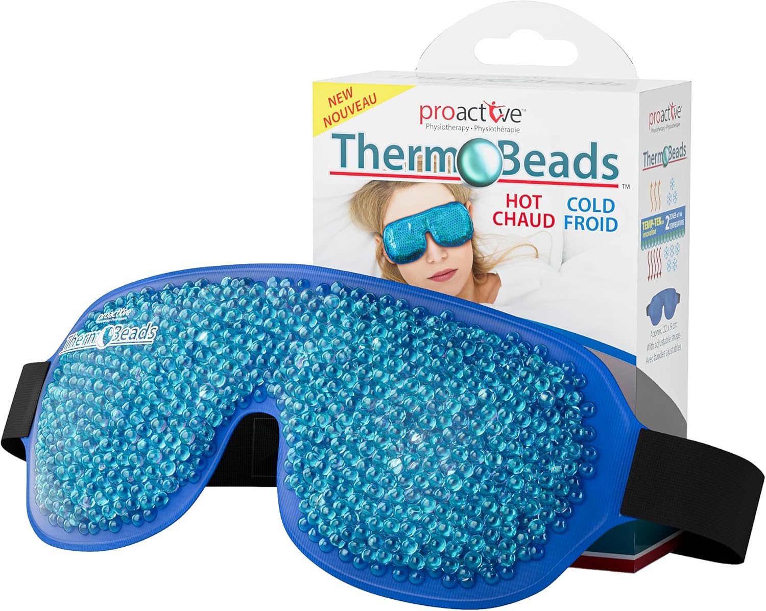 Dual Zone Reusable Hot or Cold Gel Bead Therapy Ice Pack Eye Mask with Adjustable Straps|ProActive |1 eye mask