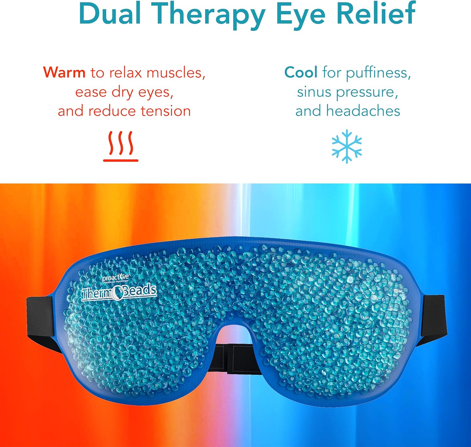 Dual Zone Reusable Hot or Cold Gel Bead Therapy Ice Pack Eye Mask with Adjustable Straps|ProActive |1 eye mask