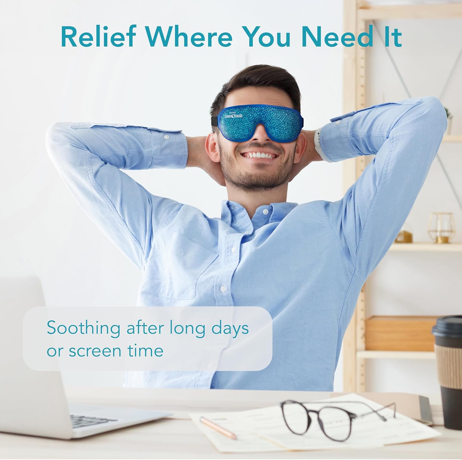 Dual Zone Reusable Hot or Cold Gel Bead Therapy Ice Pack Eye Mask with Adjustable Straps|ProActive |1 eye mask