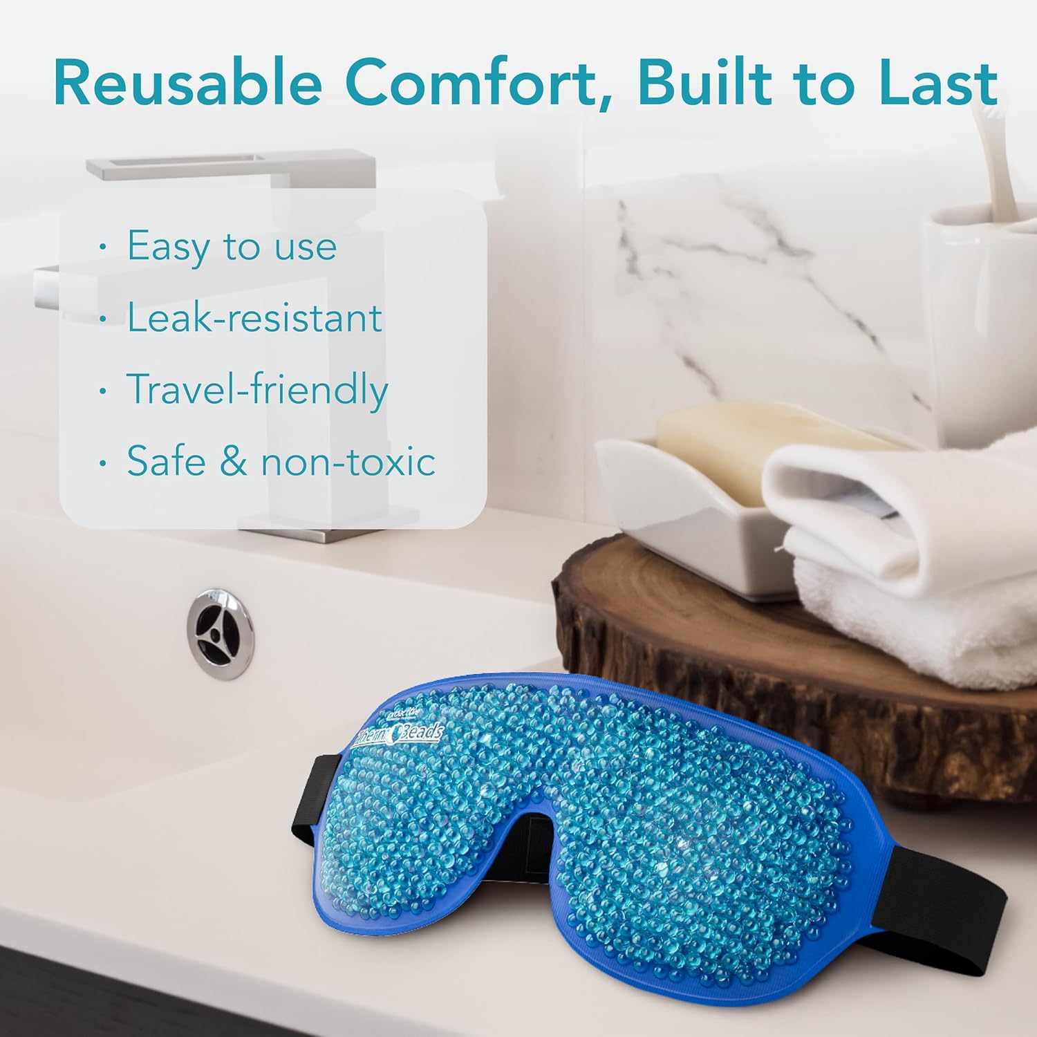 Dual Zone Reusable Hot or Cold Gel Bead Therapy Ice Pack Eye Mask with Adjustable Straps|ProActive |1 eye mask