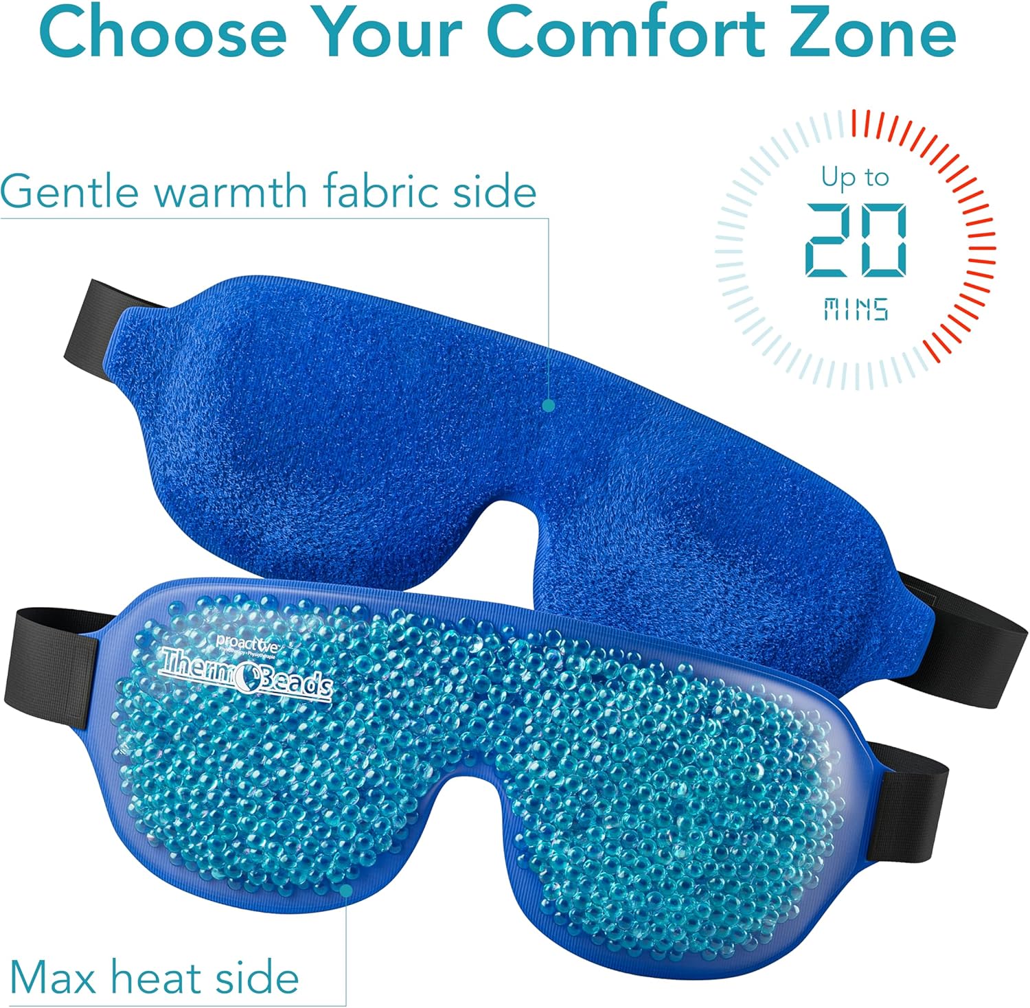 Dual Zone Reusable Hot or Cold Gel Bead Therapy Ice Pack Eye Mask with Adjustable Straps|ProActive |1 eye mask