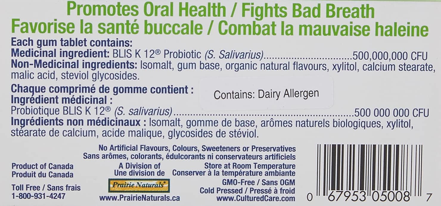Gum with Blisk 12|Prairie Naturals Culture Care|8 Gum Tablets 12g