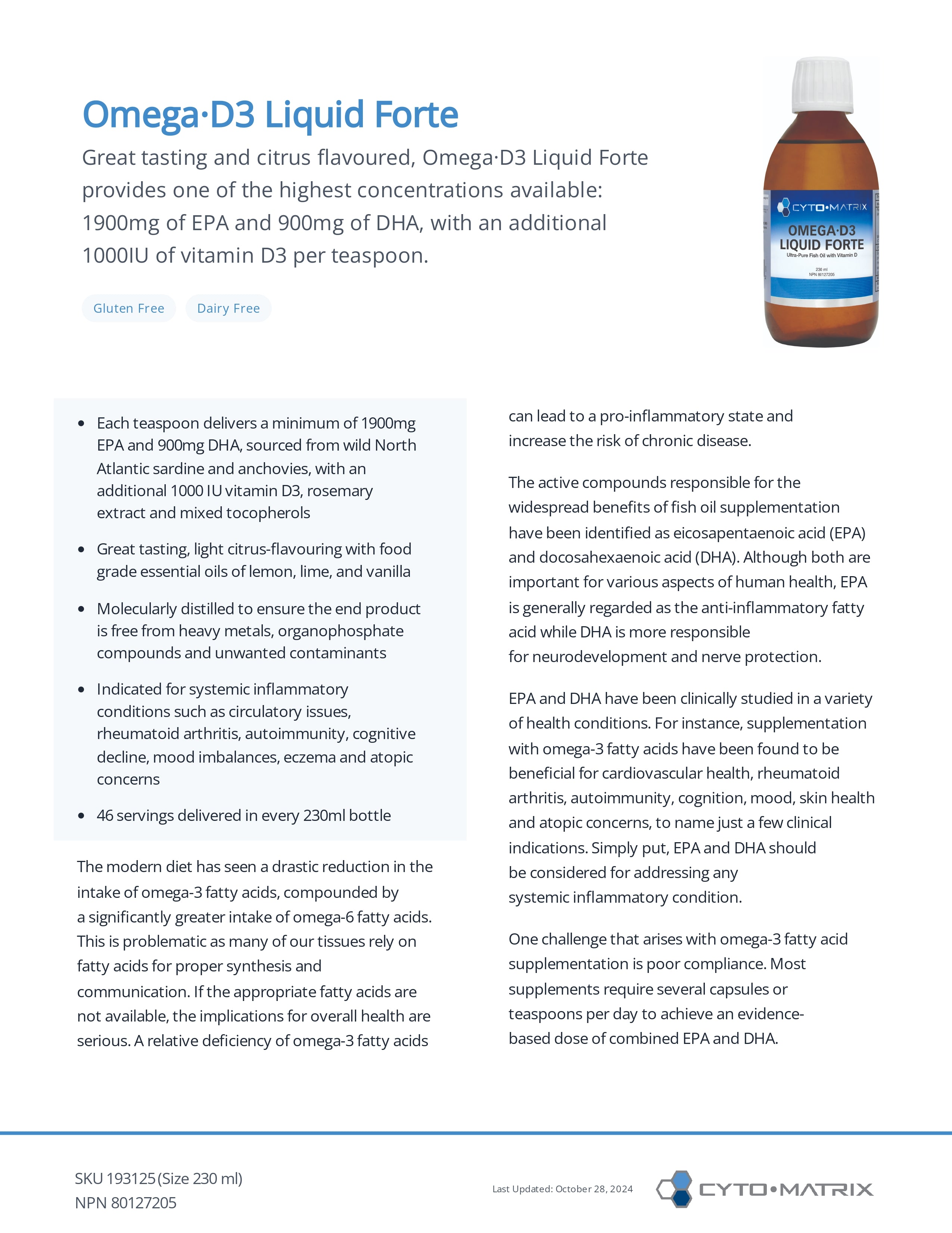 Omega-D3 Liquid Forte by Cytomatrix® – High-Potency Omega-3 & Vitamin D3 Support | 230 mL