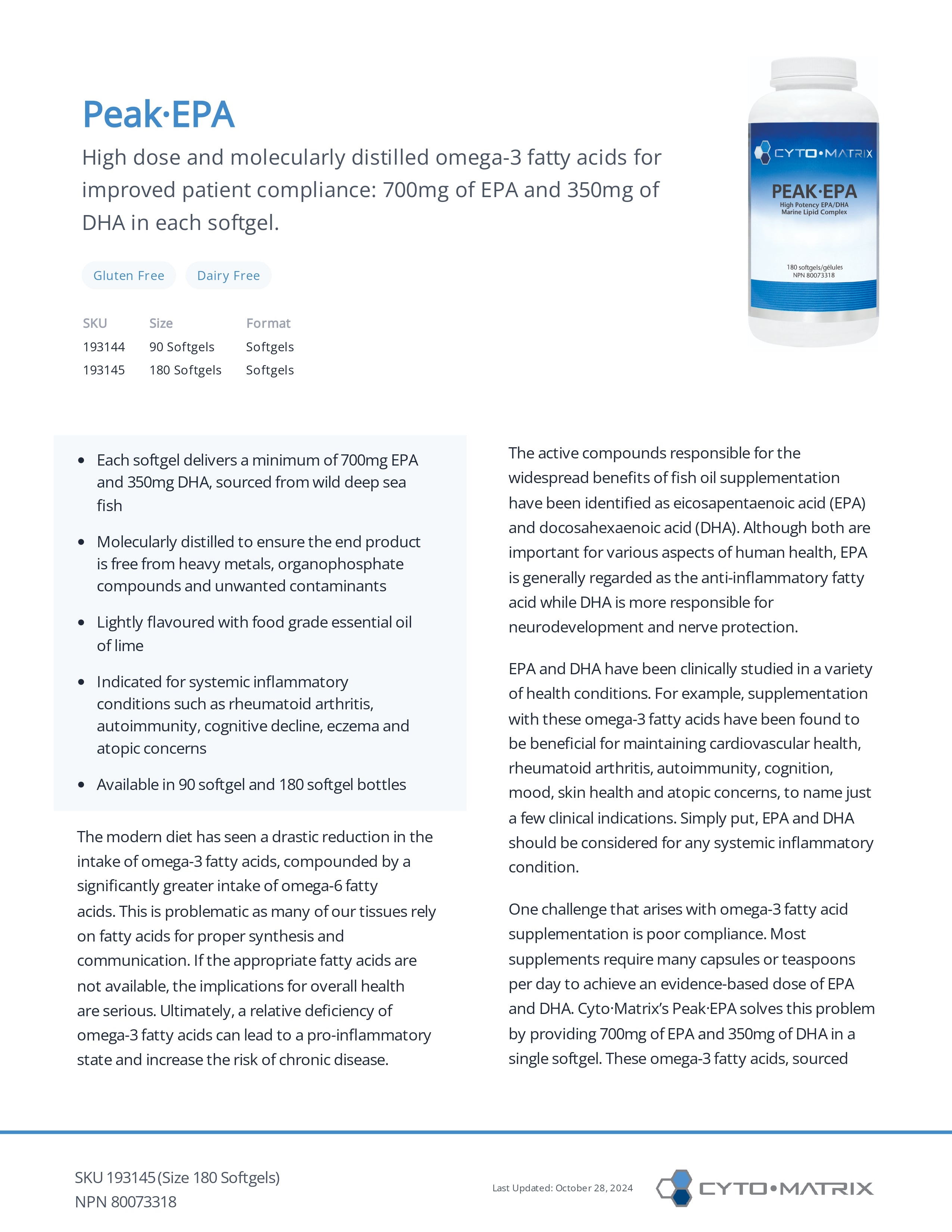 Peak-EPA by Cytomatrix® – High-Potency Omega-3 (EPA-Rich Formula) | 90 or 180 Softgels