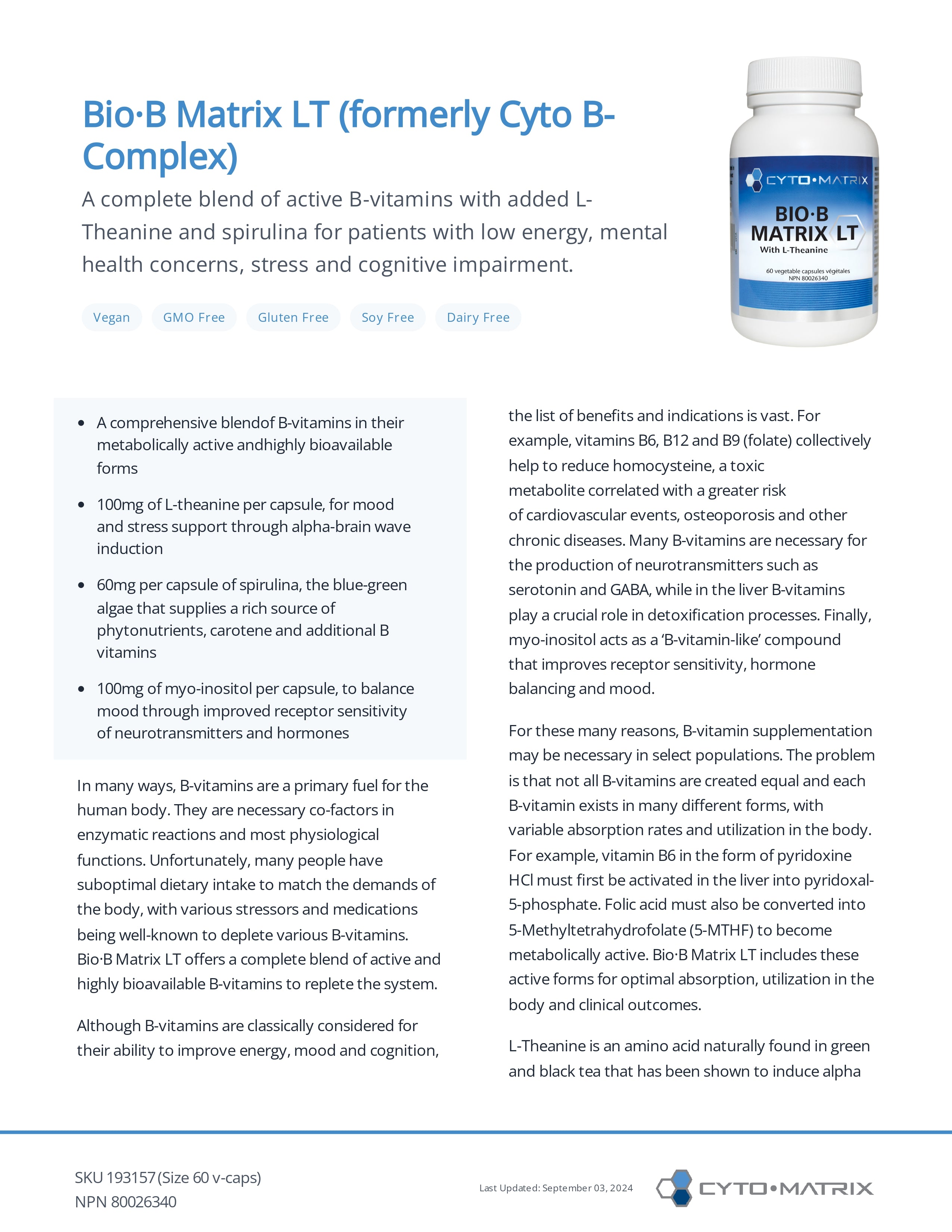 Bio-B Matrix LT | Cytomatrix® | 60 Vegetable Capsules