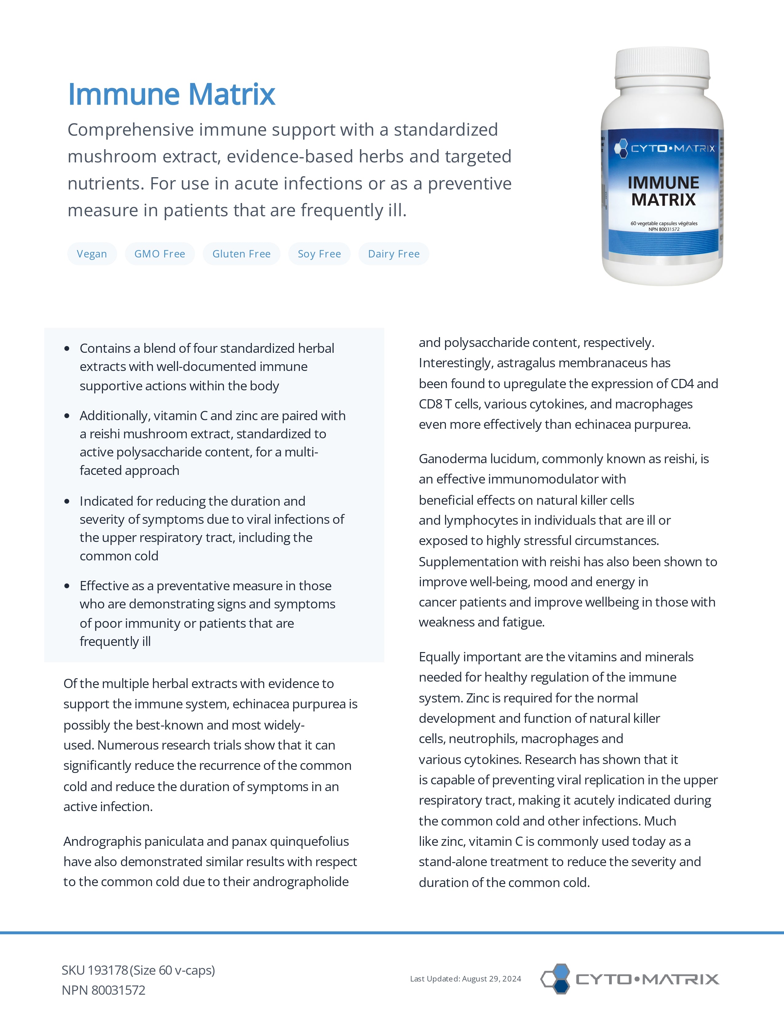 Immune Matrix by Cytomatrix® – Comprehensive Immune System Support | 60 Vegetable Capsules