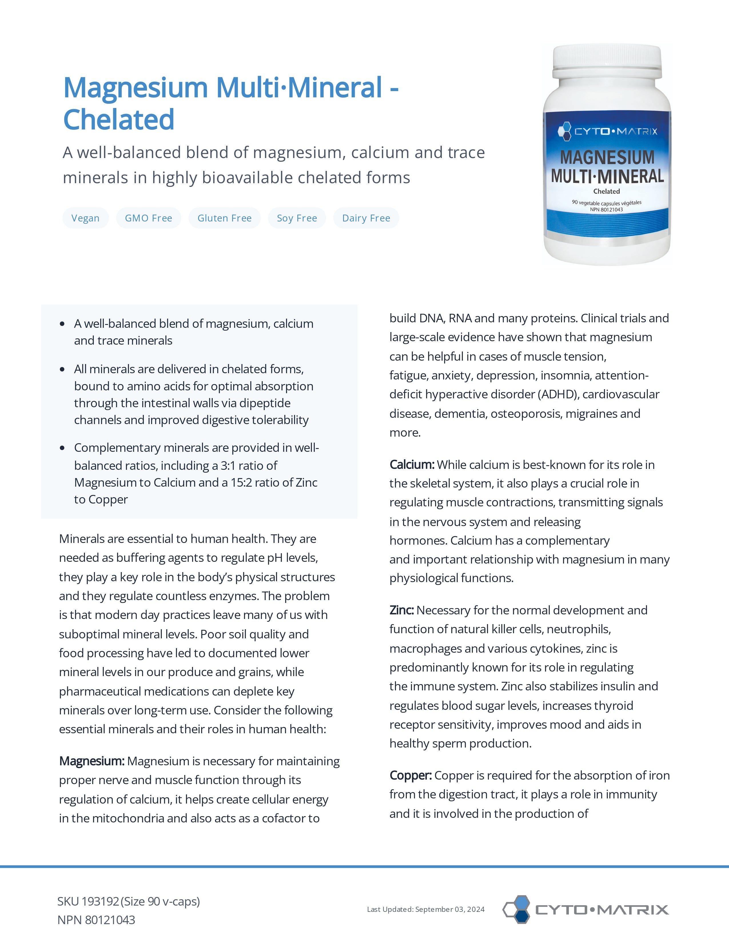 Magnesium Multi-Mineral Chelated by Cytomatrix® – Complete Chelated Mineral Support | 90 Vegetable Capsules