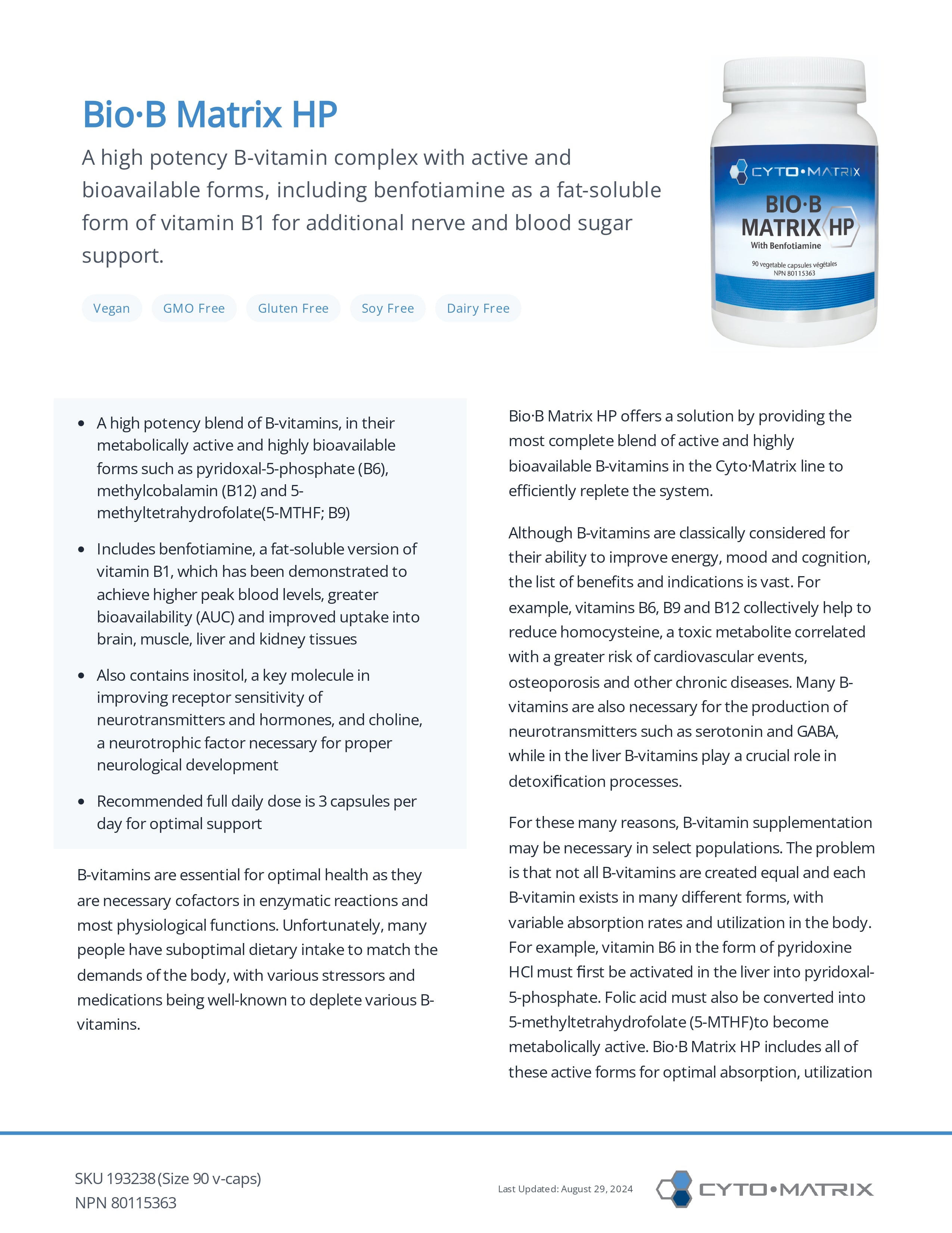 Bio-B Matrix HP by Cytomatrix® – High-Potency B-Complex & Energy Support | 90 Vegetable Capsules