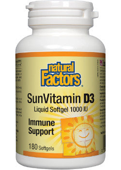 SunVitamin D3 Liquid Softgel 1000 IU | Natural Factors® | 180, 360 , 500 Softgel
