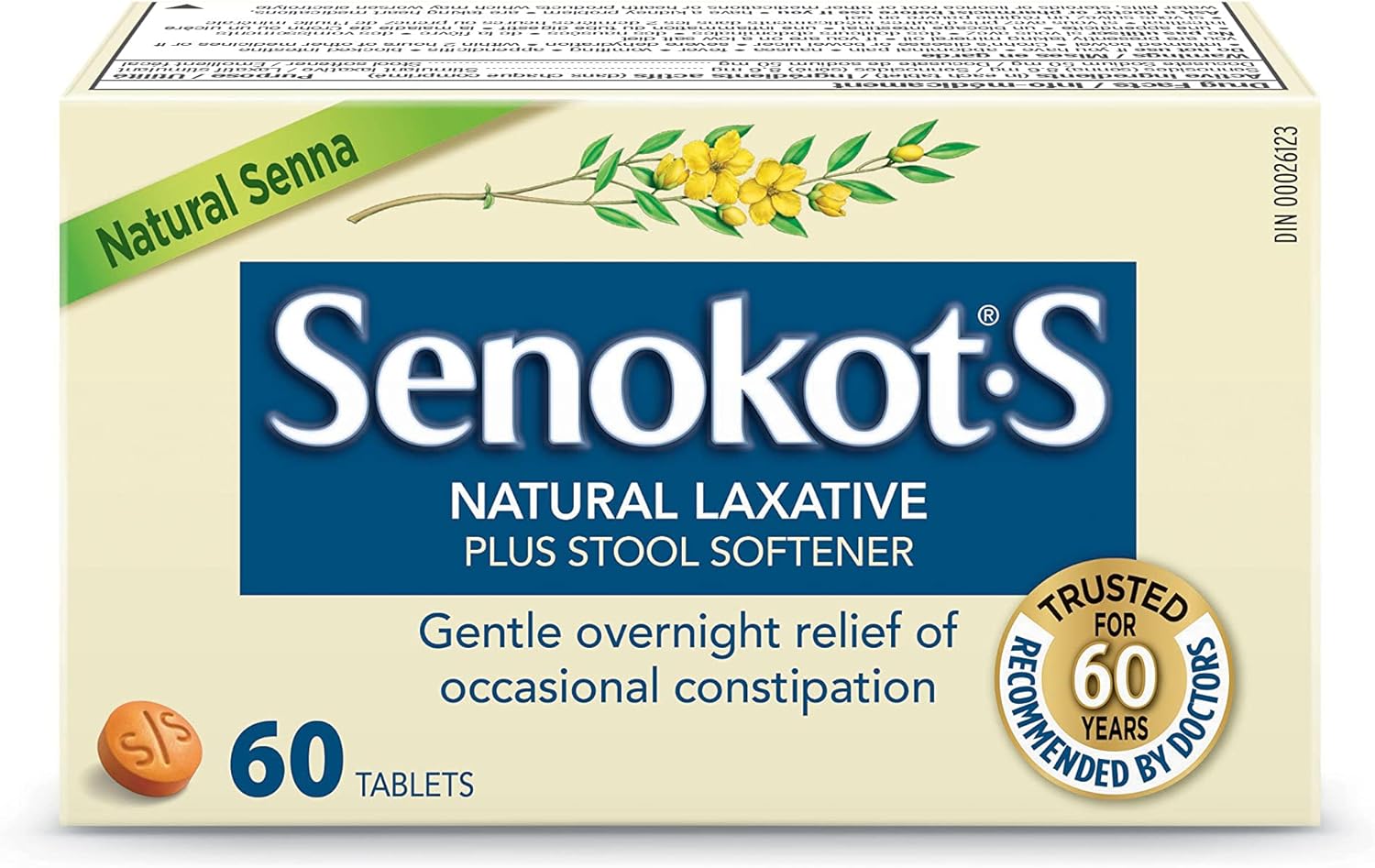 Natural Senna Laxative Plus Stool Softener|Senokot| 60 Count