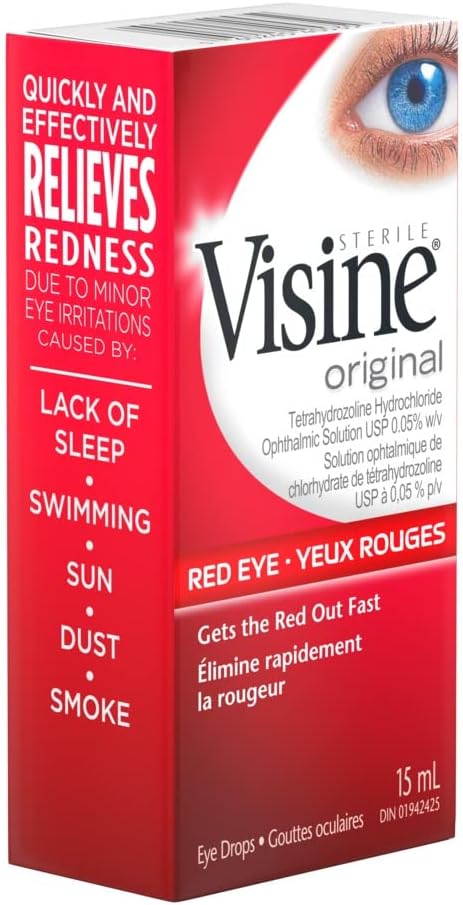 Original Eye Drops, Eye Irritation, Dust, Smoke, Dry Eyes, Red Eyes, Tetrahydrozoline Hydrochloride Ophthalmic|Visine|15ml