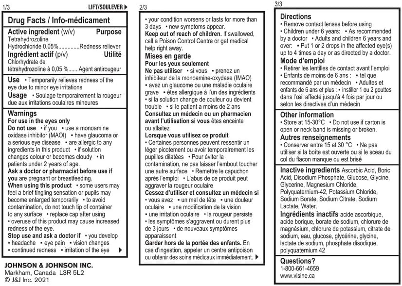 Original Eye Drops, Eye Irritation, Dust, Smoke, Dry Eyes, Red Eyes, Tetrahydrozoline Hydrochloride Ophthalmic|Visine|15ml