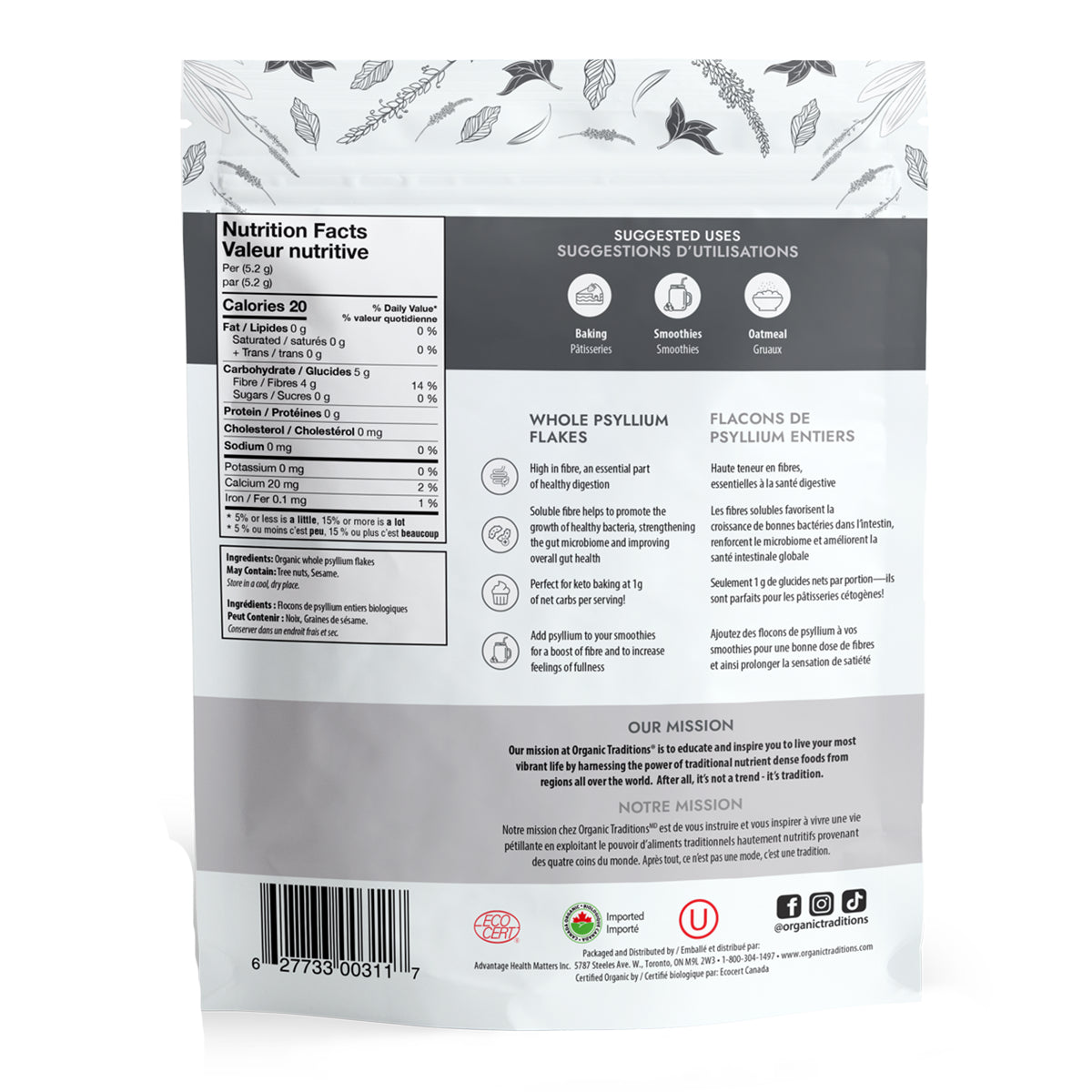 Whole Psyllium Flakes | Organic Traditions® | 340g