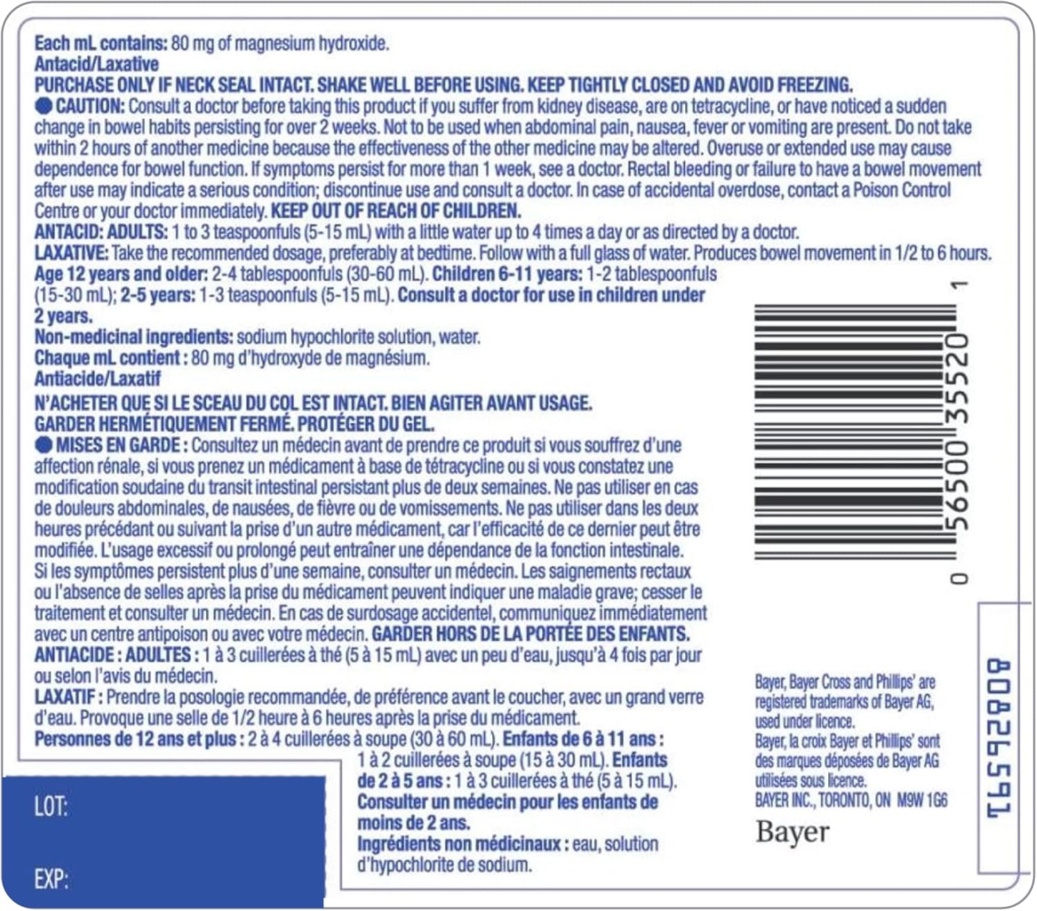 Milk of Magnesia Original Laxative Liquid |Phillips |350ml