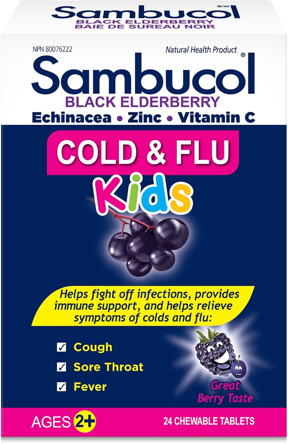 Black Elderberry Cold & Flu Kids |Sambucol|24 Chewable Tablets