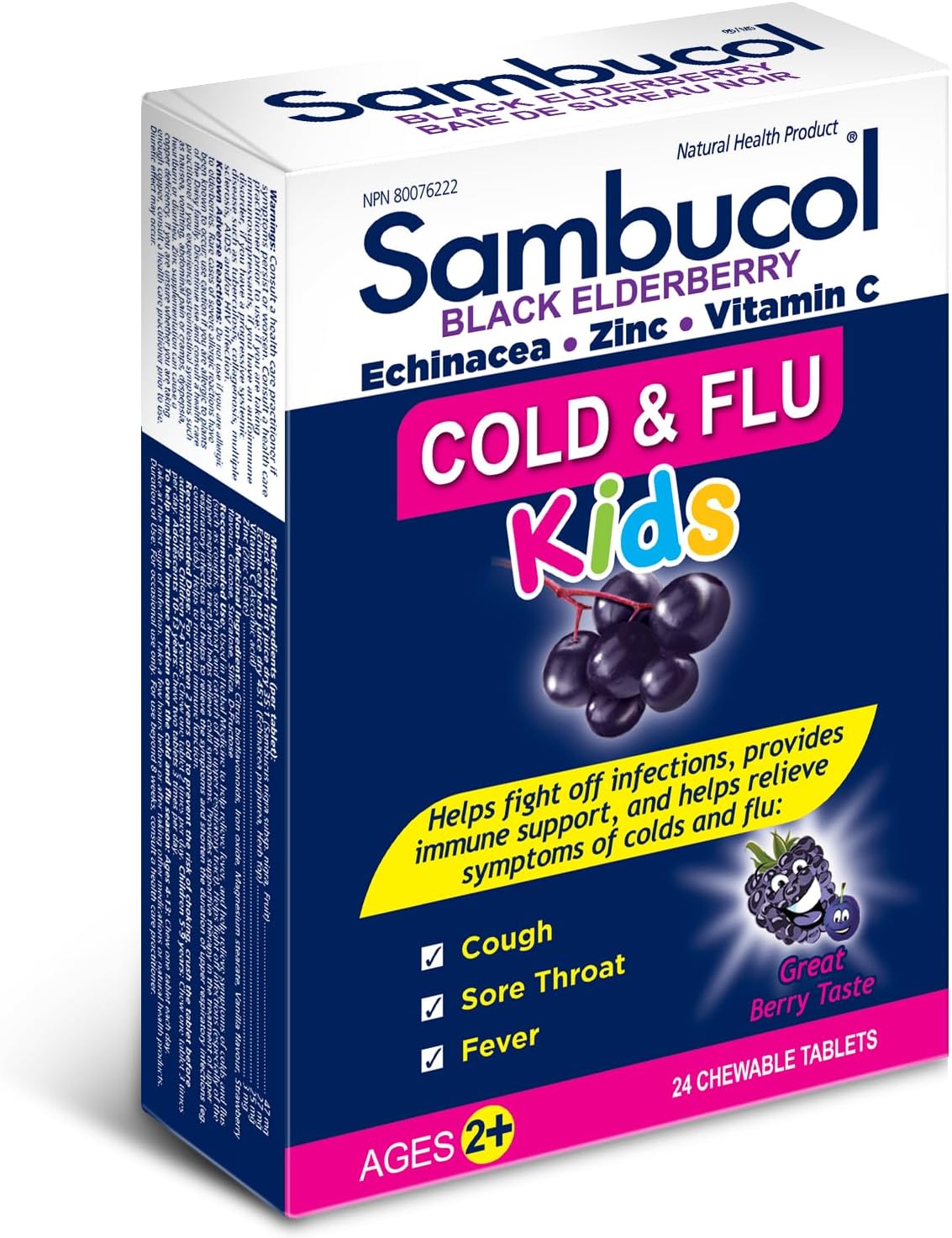 Black Elderberry Cold & Flu Kids |Sambucol|24 Chewable Tablets