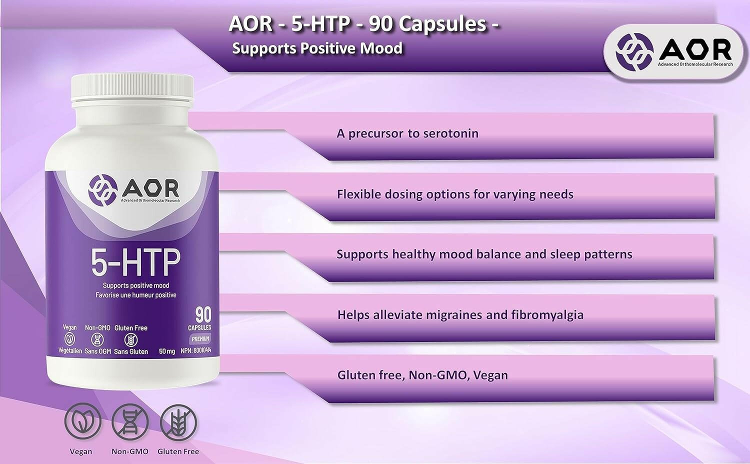5-HTP | AOR™ | 90 Veggie Caps - Coal Harbour Pharmacy