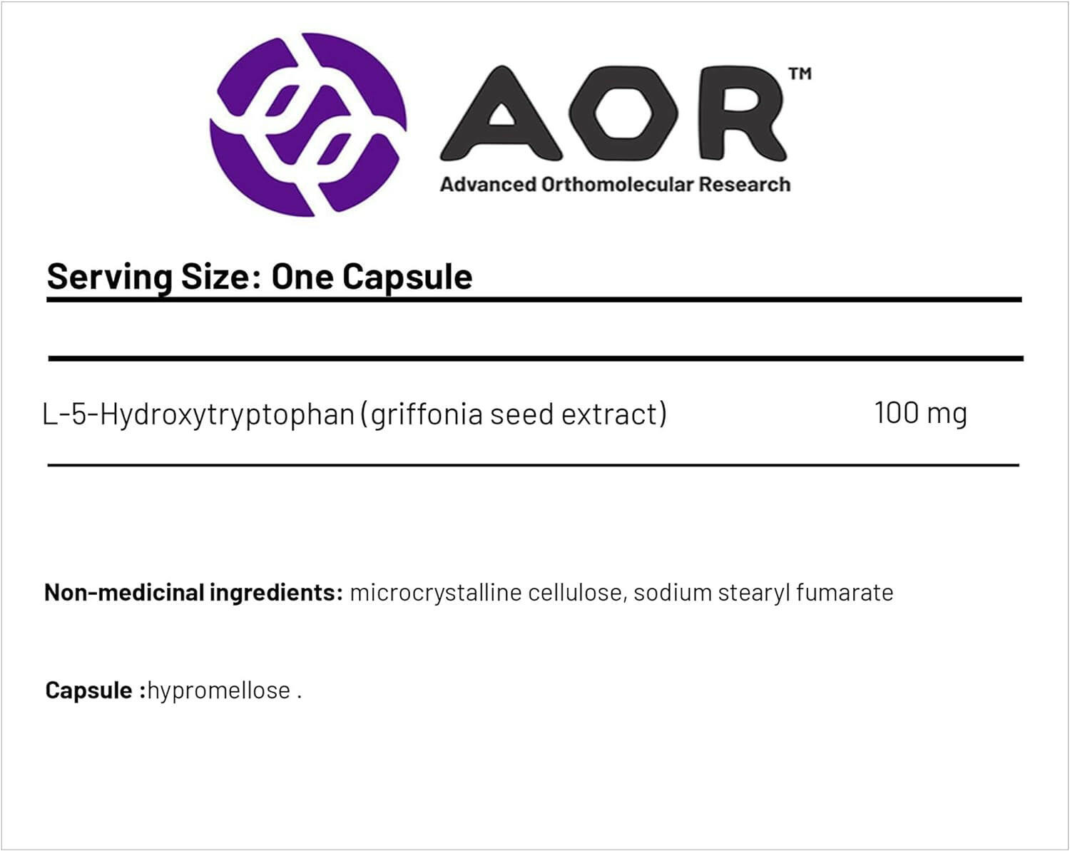 5-HTP Extra Strength | AOR™ | 60 or 90 Capsules - Coal Harbour Pharmacy