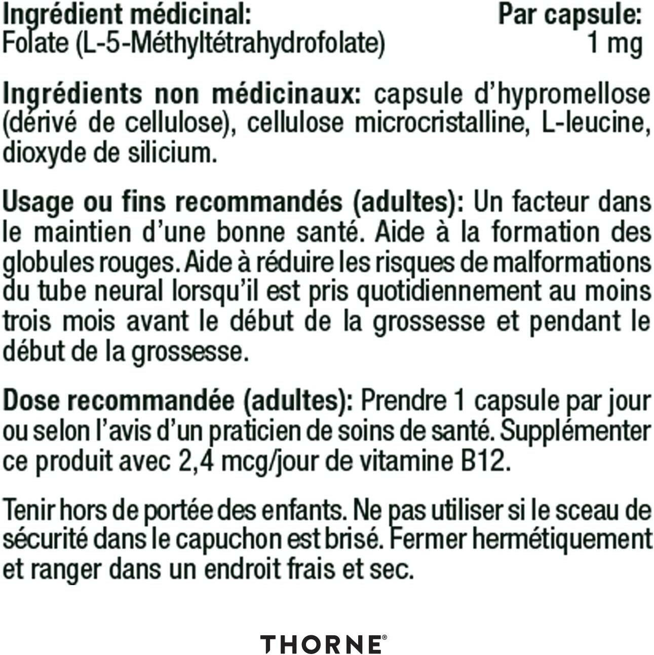 5-MTHF 1 mg | Thorne® | 60 Capsules - Coal Harbour Pharmacy
