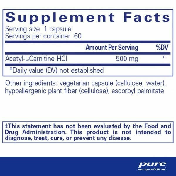 Acetyl-l-Carnitine 500 mg | Pure Encapsulations® | 60 Capsules - Coal Harbour Pharmacy