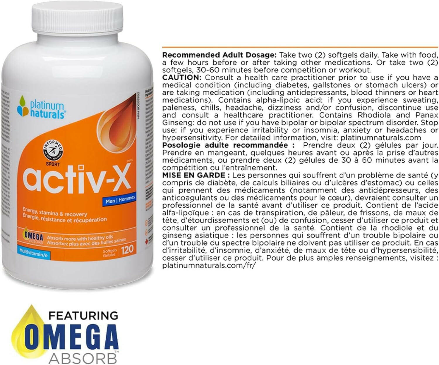 activ-X for Men | Platinum Naturals® | 60 or 120 Softgels - Coal Harbour Pharmacy
