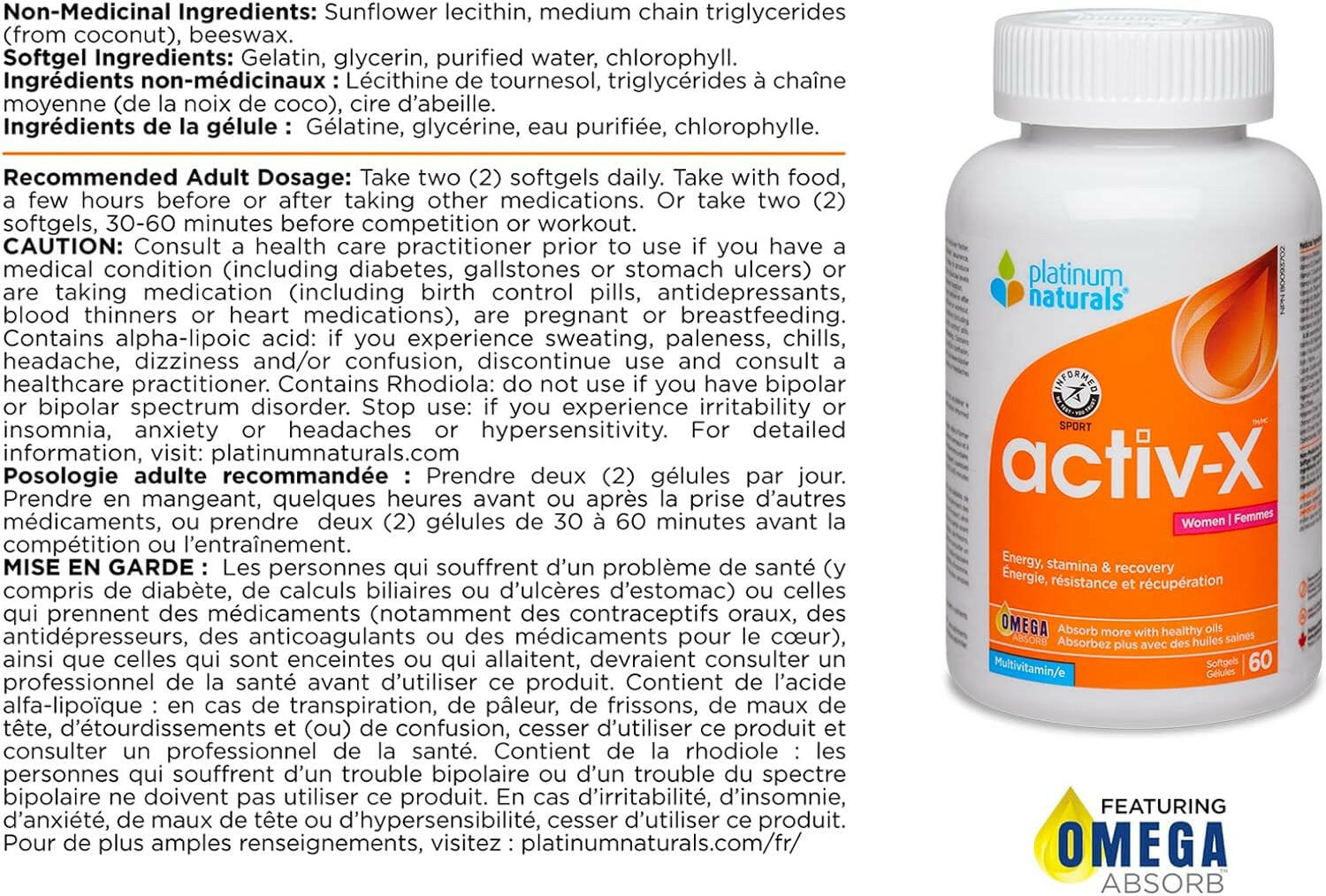 activ-X for Women | Platinum Naturals® | 60 or 120 Softgels - Coal Harbour Pharmacy