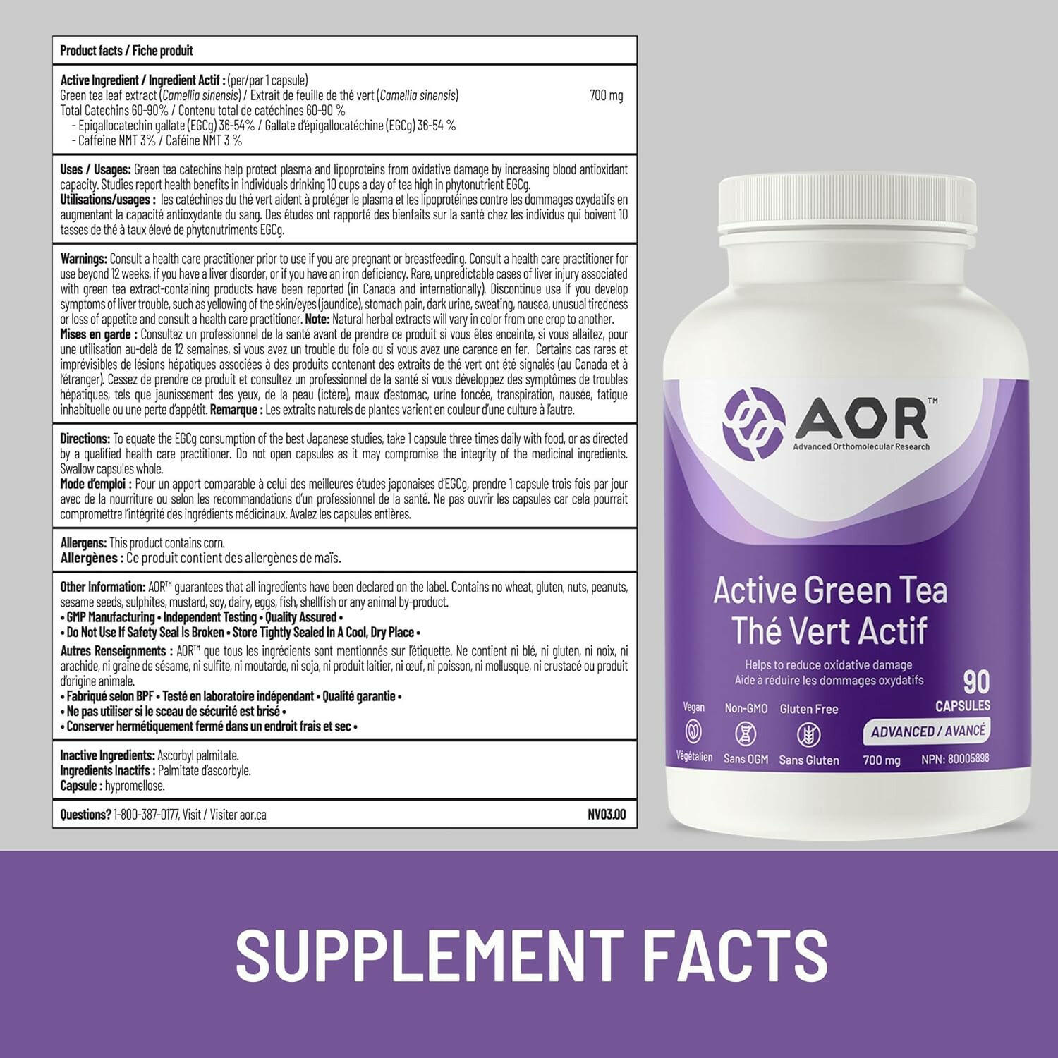 Active Green Tea | AOR™ | 90 or 180 Capsules - Coal Harbour Pharmacy