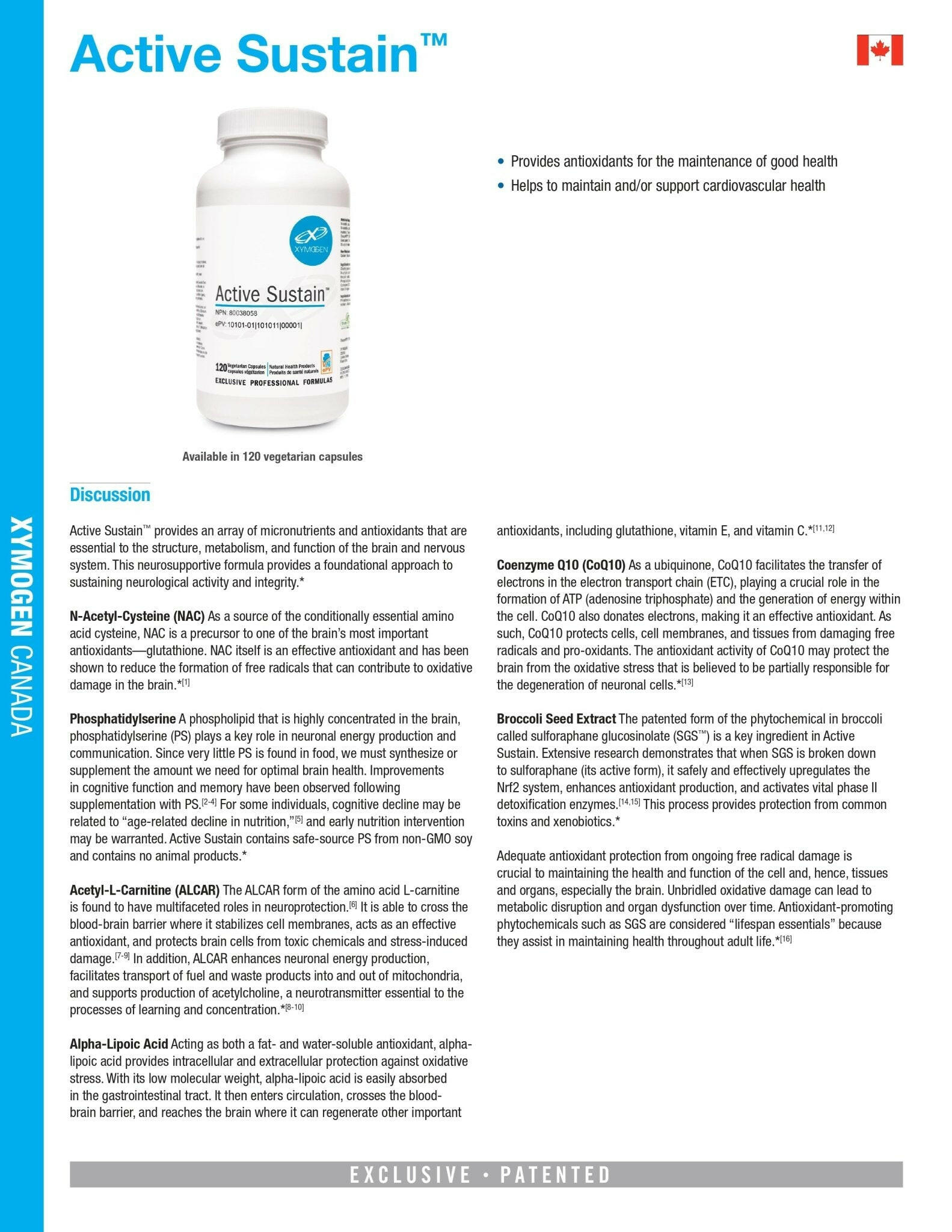 Active Sustain | Xymogen® | 120 Capsules - Coal Harbour Pharmacy