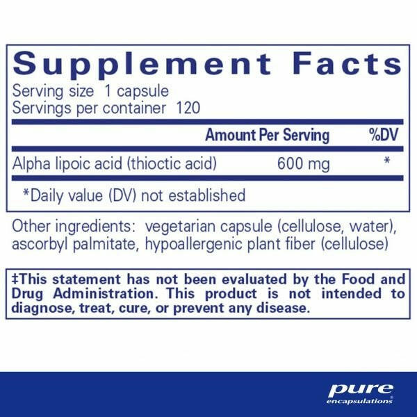 Alpha Lipoic Acid 600 mg | Pure Encapsulations® | 60 or 120 Vegetable Capsules - Coal Harbour Pharmacy
