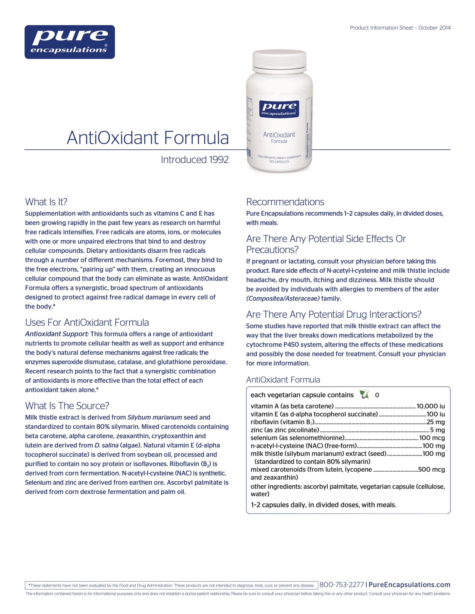 AntiOxidant Formula | Pure Encapsulations® | 60 Capsules - Coal Harbour Pharmacy