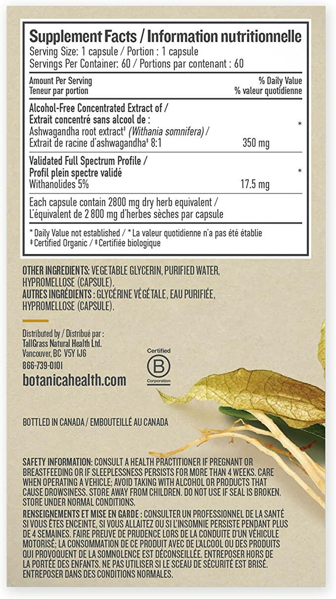Ashwagandha Liquid Capsule | Botanica | 60 Capsules - Coal Harbour Pharmacy