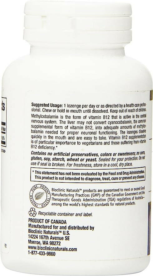 B12 1000 mcg | Bioclinic® Naturals | 60 Sublingual Tablets - Coal Harbour Pharmacy
