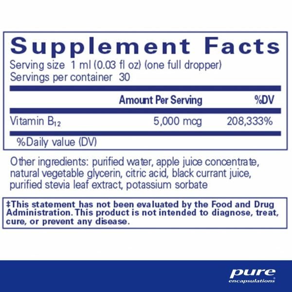 B12 5000 Liquid | Pure Encapsulations®| 30 mL Liquid - Coal Harbour Pharmacy