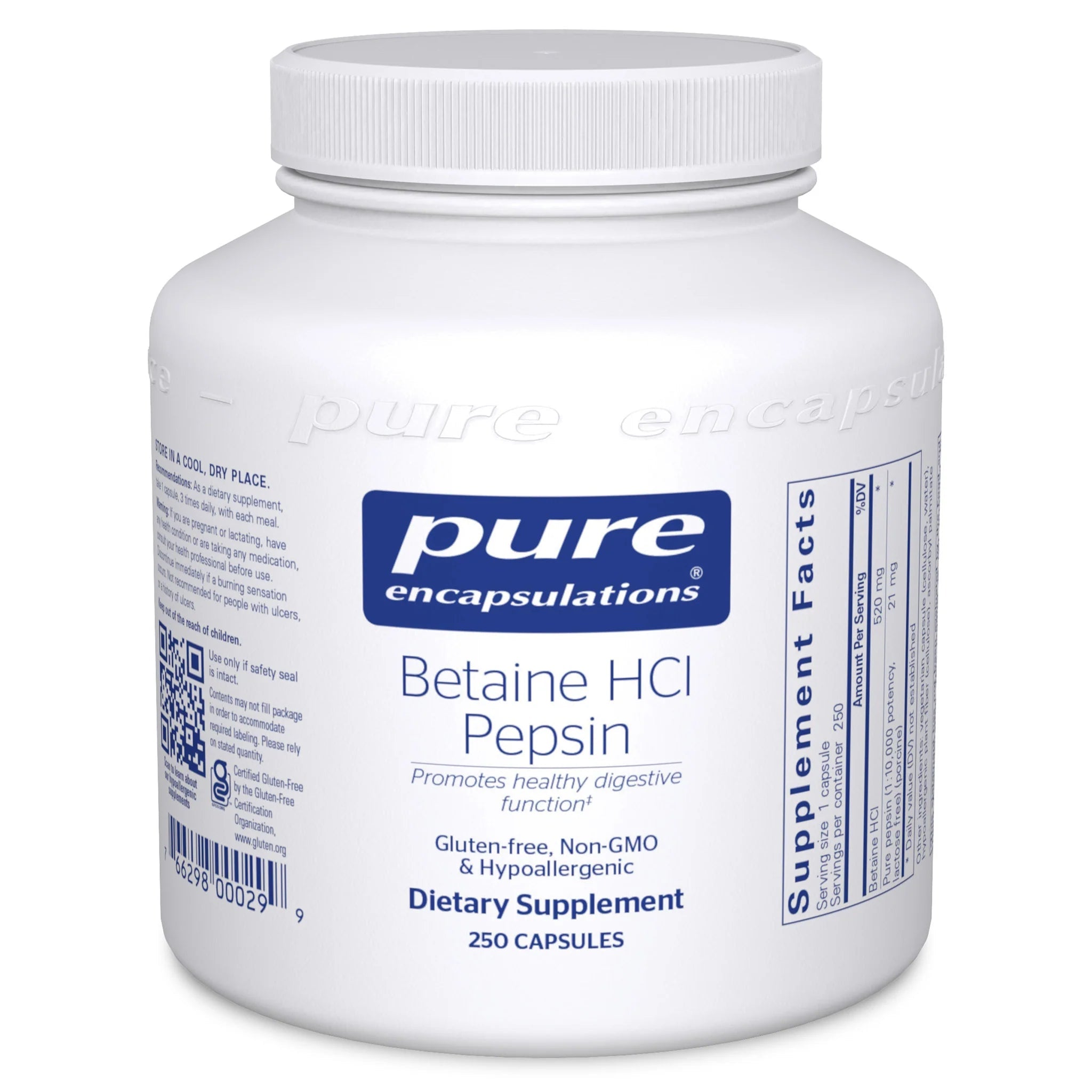 Betaine HCl Pepsin | Pure Encapsulations® | 250 Capsules - Coal Harbour Pharmacy