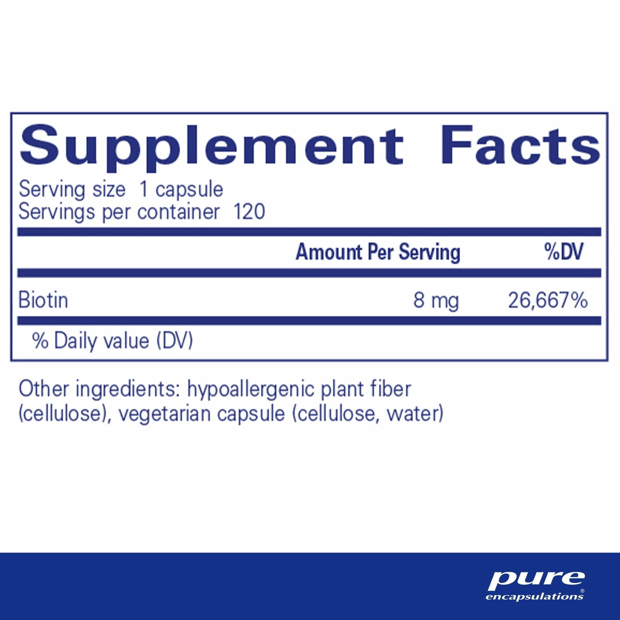 Biotin 8 mg. | Pure Encapsulations® | 120 Capsules - Coal Harbour Pharmacy