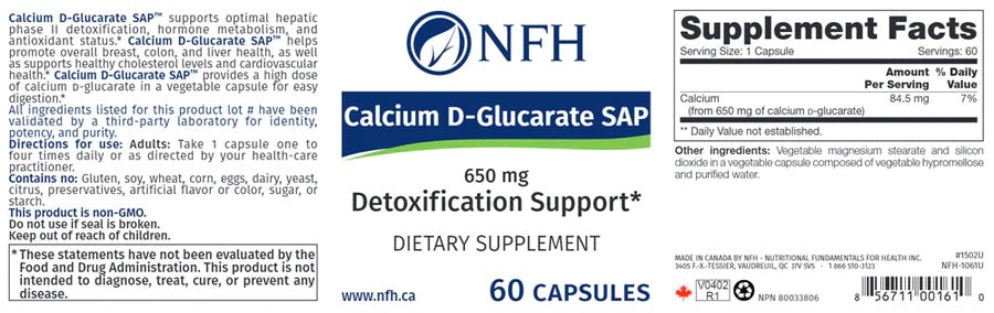 Calcium D-Glucarate SAP | NFH | 60 Capsules - Coal Harbour Pharmacy