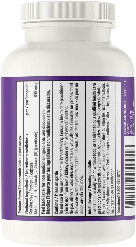 Chromium Picolinate (600 mcg) | AOR™ | 90 Capsules - Coal Harbour Pharmacy