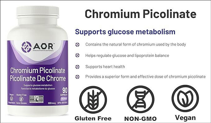 Chromium Picolinate (600 mcg) | AOR™ | 90 Capsules - Coal Harbour Pharmacy