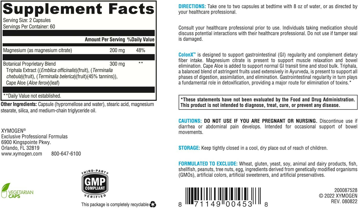 ColonX | Xymogen® | 60 Capsules - Coal Harbour Pharmacy