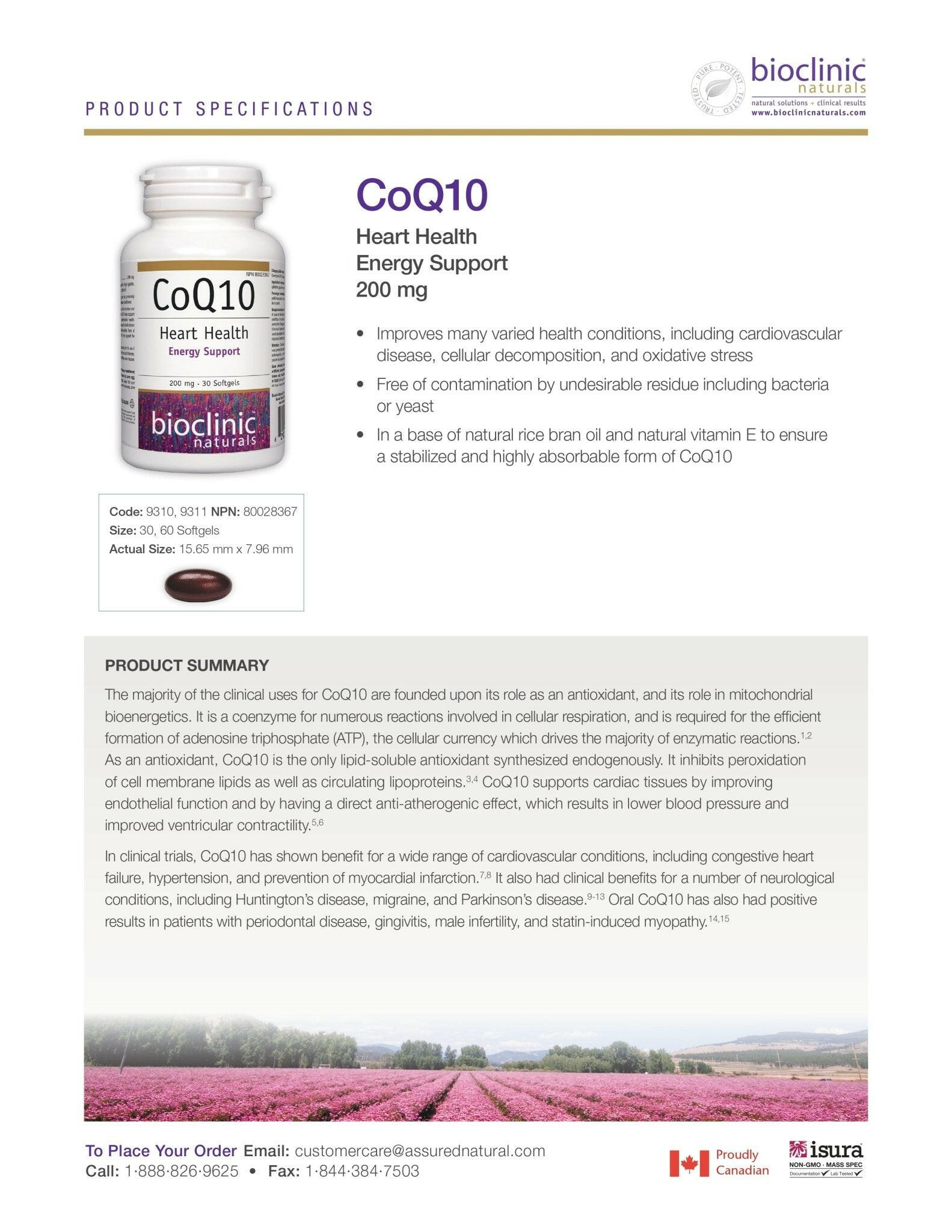 CoQ10 200 mg | Bioclinic® Naturals | 30 Softgels - Coal Harbour Pharmacy