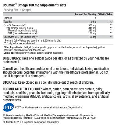 CoQmax™ Omega 100 mg | Xymogen® | 60 Softgels - Coal Harbour Pharmacy