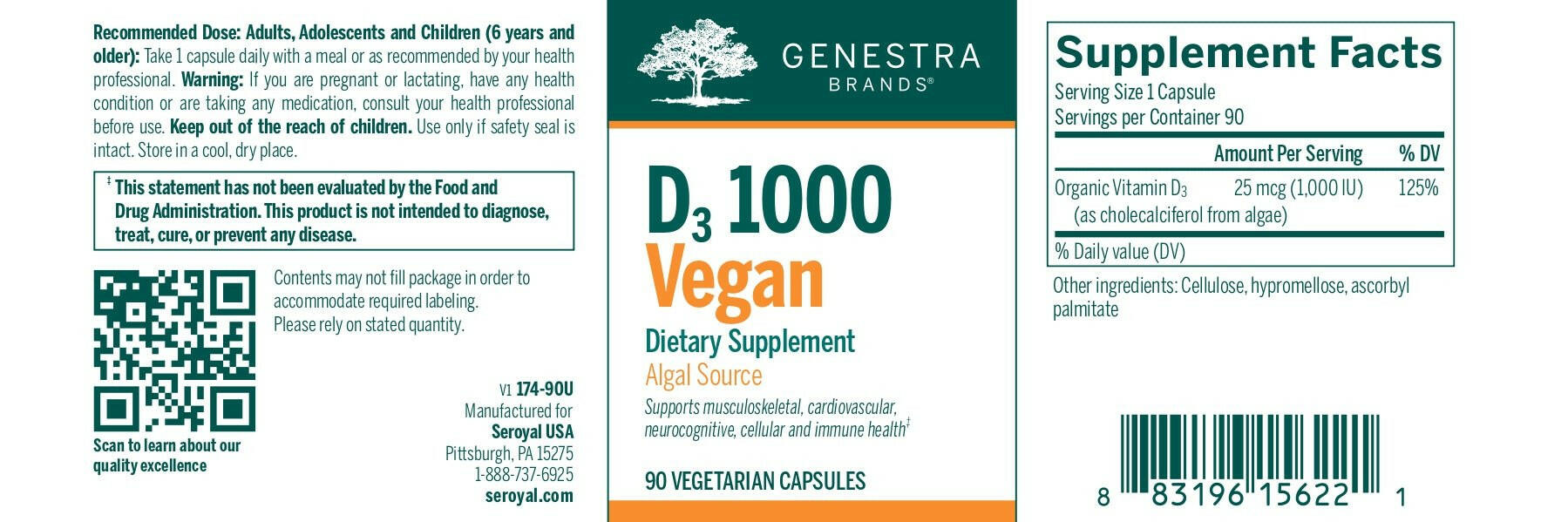 D3 1000 Vegan | Genestra Brands® | 90 Vegetarian Capsules - Coal Harbour Pharmacy