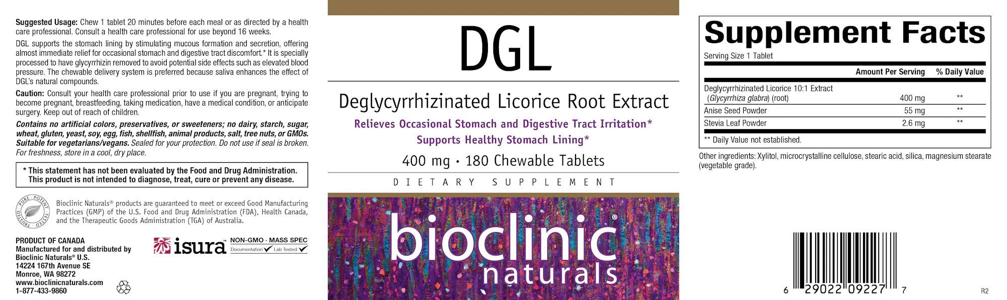 DGL | Bioclinic® Naturals | 180 Chewable Tablets - Coal Harbour Pharmacy